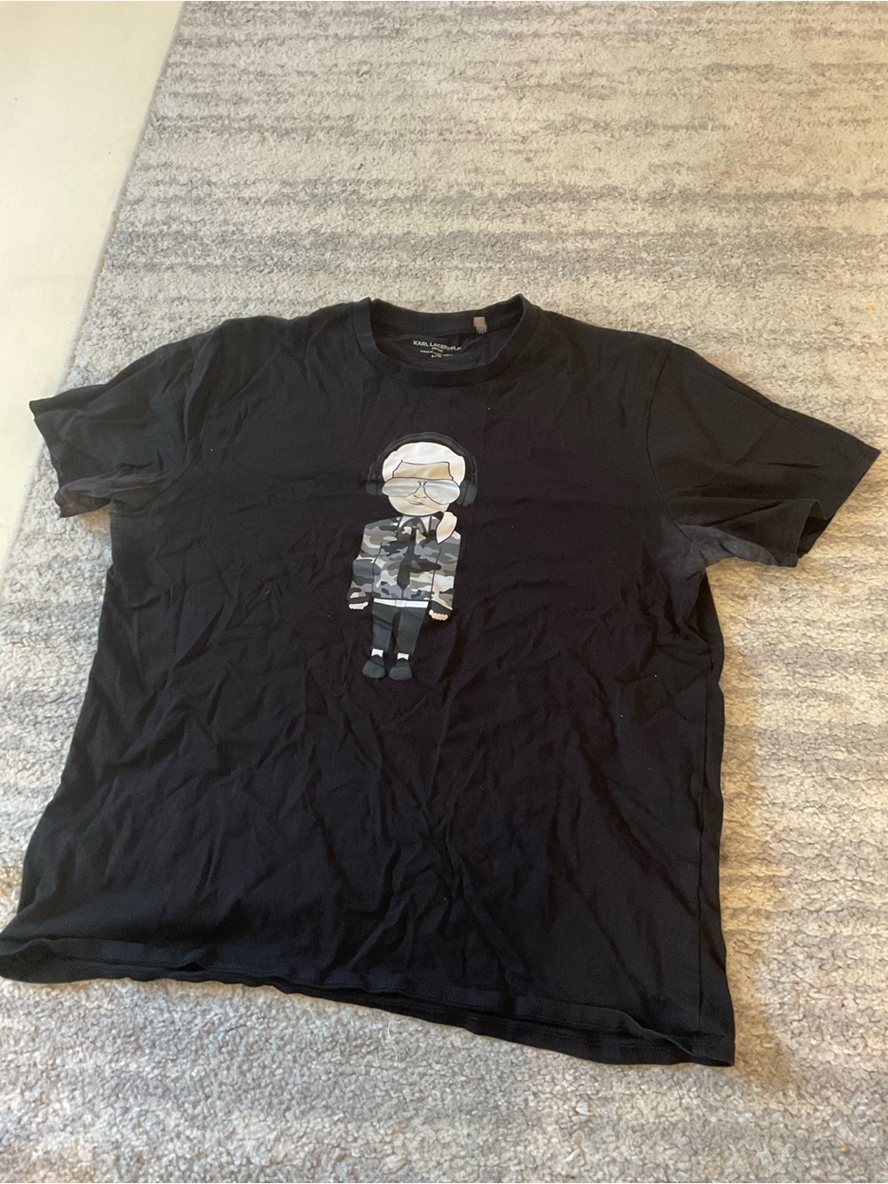 Black Graphic Crewneck T-Shirt with Camo Character